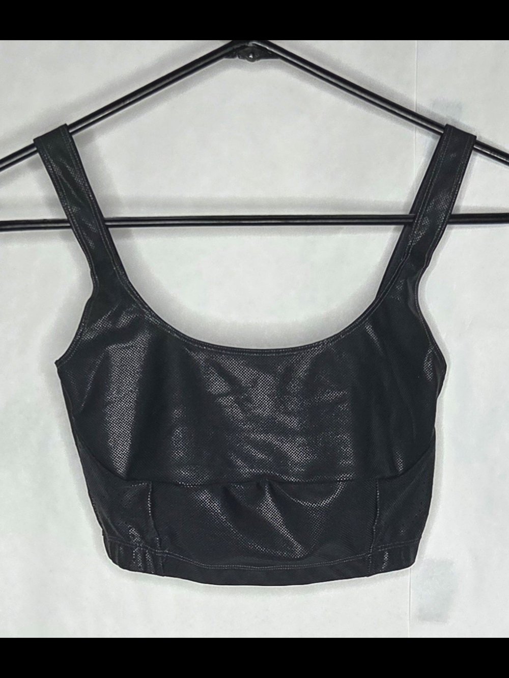Carbon38 Black Faux-Leather Scoop Crop Tank